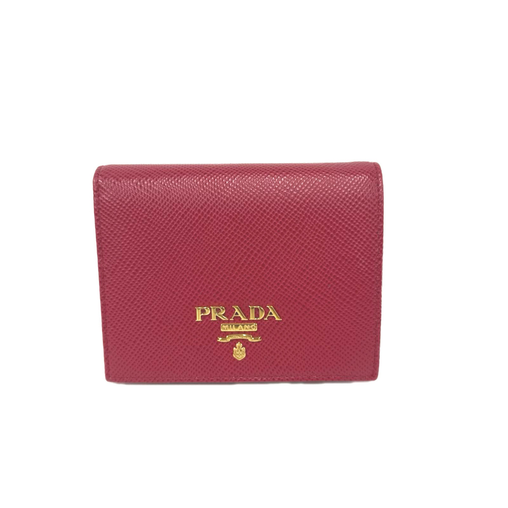 PRADA Saffiano Leather Logo Bi-fold Wallet 1MV204 Red Women's